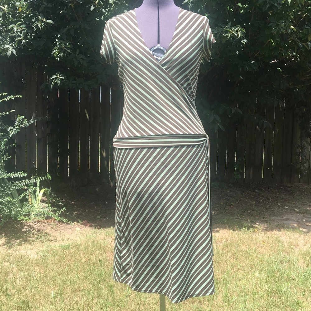 Merona green and brown striped dress